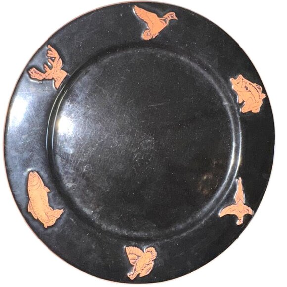 Vintage Frankoma Seafare Terra Cotta on Black Wildlife Plate - Picture 1 of 2